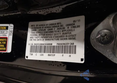 2012 Honda Civic Ex-L from USA, damaged, VIN 2HGFG3B00CH500908